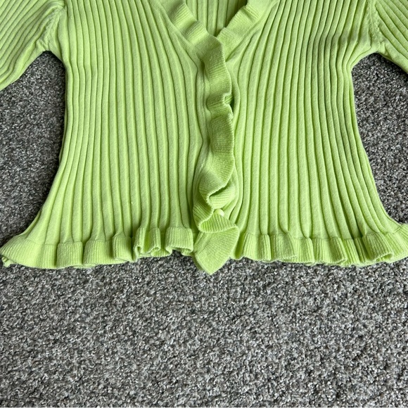 BCBGeneration Lime Green Short Sleeve Ruffle Cardigan, Size Large - Picture 4 of 7